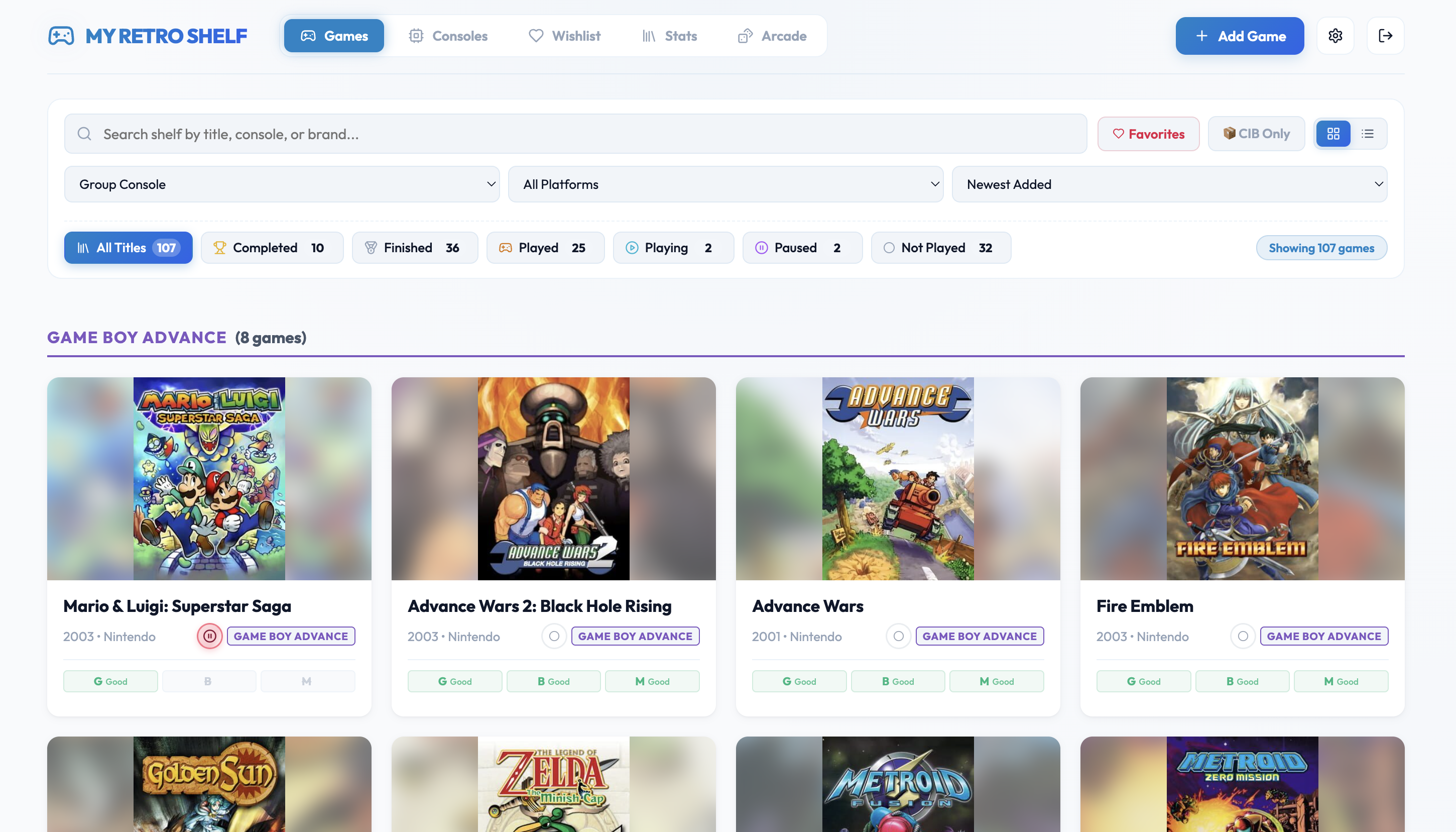 Retro Game Collection Application